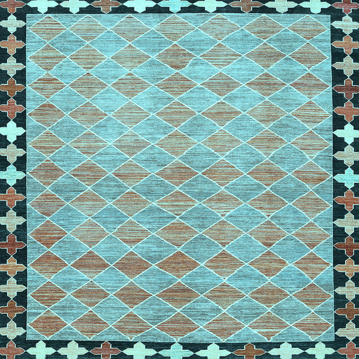Square Machine Washable Southwestern Light Blue Country Rug, wshcon308lblu