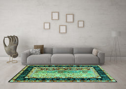 Machine Washable CON3090X Turquoise CON3090X Area Rugs in a Living Room,, wshcon3090turq