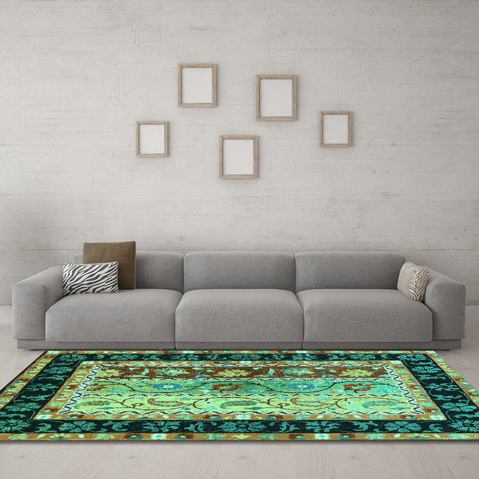 Machine Washable CON3090X Turquoise CON3090X Area Rugs in a Living Room,, wshcon3090turq