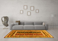 Machine Washable Oriental Yellow Traditional Rug, wshcon3091yw