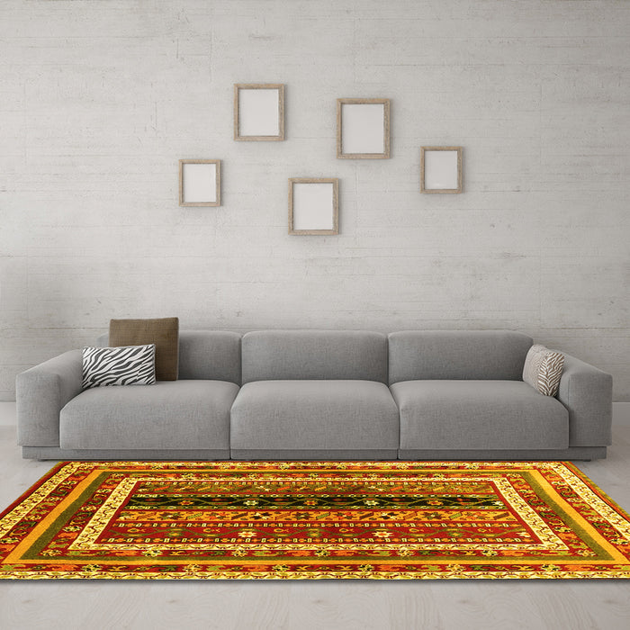Machine Washable Oriental Yellow Traditional Rug in a Living Room, wshcon3091yw
