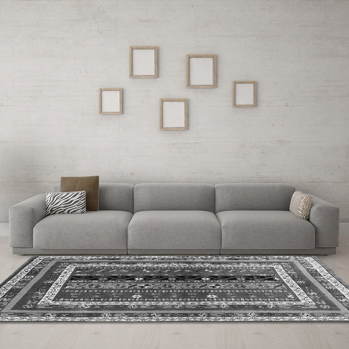 Machine Washable Oriental Gray Traditional Rug in a Living Room,, wshcon3091gry