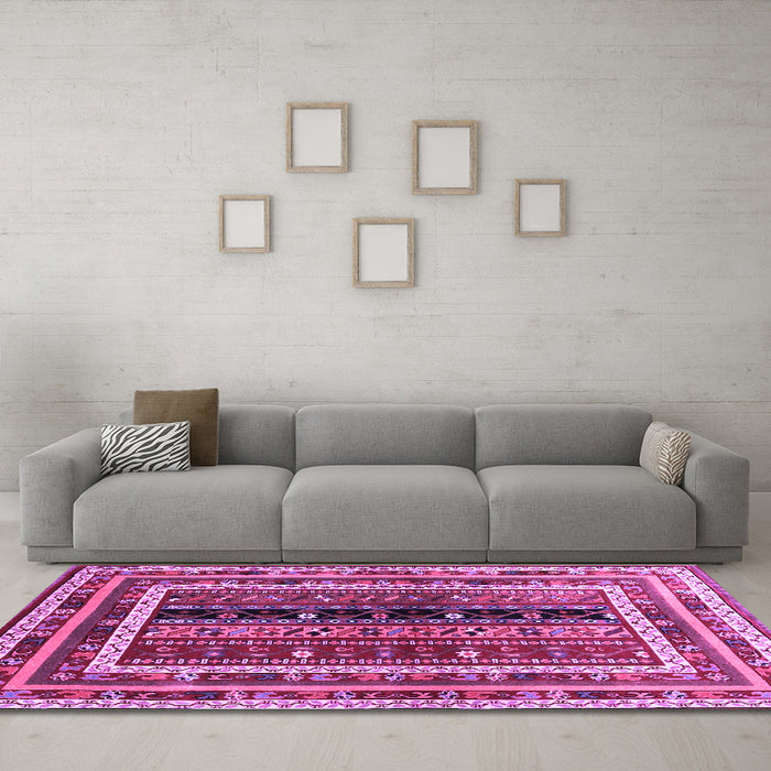 Machine Washable Oriental Purple Traditional Area Rugs in a Living Room, wshcon3091pur