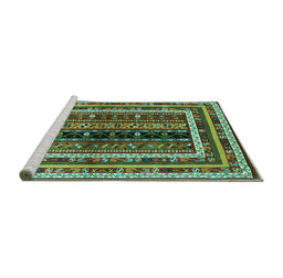 Sideview of Machine Washable Oriental Turquoise Traditional Area Rugs, wshcon3091turq