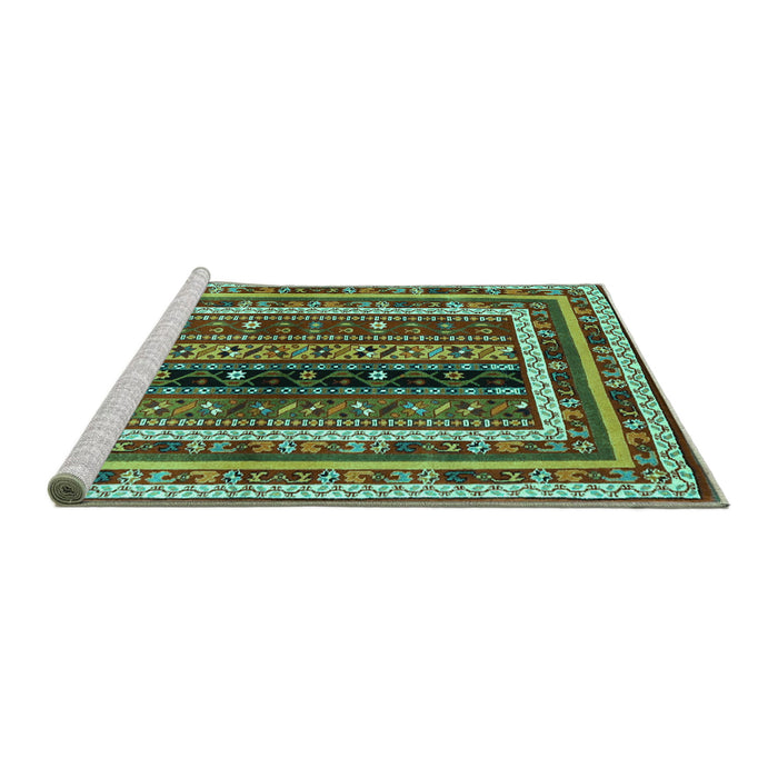 Sideview of Machine Washable Oriental Turquoise Traditional Area Rugs, wshcon3091turq