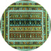 Round Oriental Turquoise Traditional Rug, con3091turq