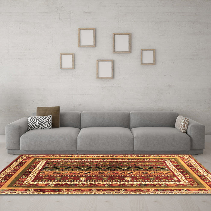 Machine Washable Oriental Brown Traditional Rug in a Living Room,, wshcon3091brn