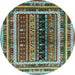 Round Machine Washable Oriental Light Blue Traditional Rug, wshcon3091lblu