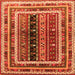 Round Machine Washable Oriental Orange Traditional Area Rugs, wshcon3091org