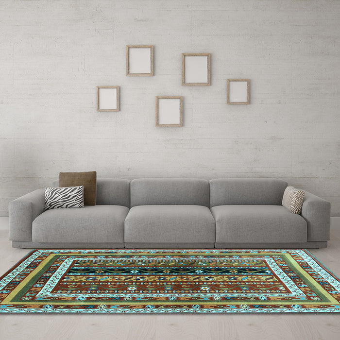 Machine Washable Oriental Light Blue Traditional Rug in a Living Room, wshcon3091lblu