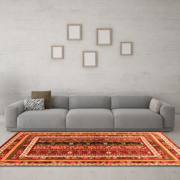 Machine Washable Oriental Orange Traditional Area Rugs in a Living Room, wshcon3091org