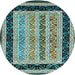 Round Abstract Light Blue Contemporary Rug, con3092lblu