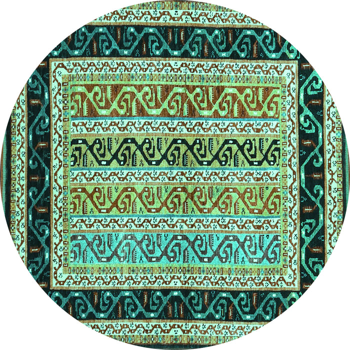 Round Abstract Turquoise Contemporary Rug, con3092turq