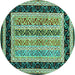 Round Abstract Turquoise Contemporary Rug, con3092turq