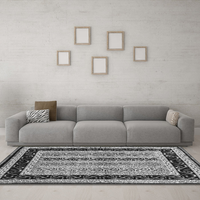 Machine Washable Abstract Gray Contemporary Rug in a Living Room,, wshcon3092gry