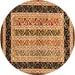 Round Abstract Brown Contemporary Rug, con3092brn