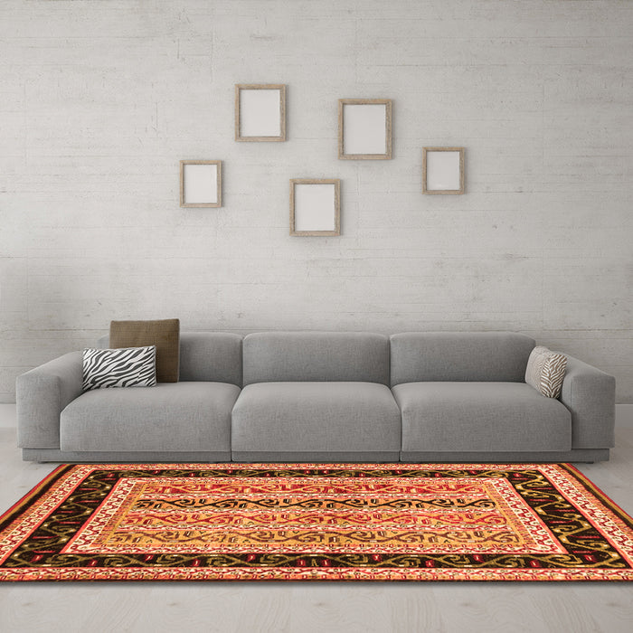 Machine Washable Abstract Orange Contemporary Area Rugs in a Living Room, wshcon3092org