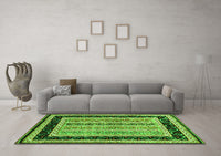 Machine Washable Abstract Green Contemporary Rug, wshcon3092grn