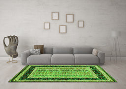 Machine Washable Abstract Green Contemporary Area Rugs in a Living Room,, wshcon3092grn