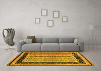 Machine Washable Abstract Yellow Contemporary Rug, wshcon3092yw