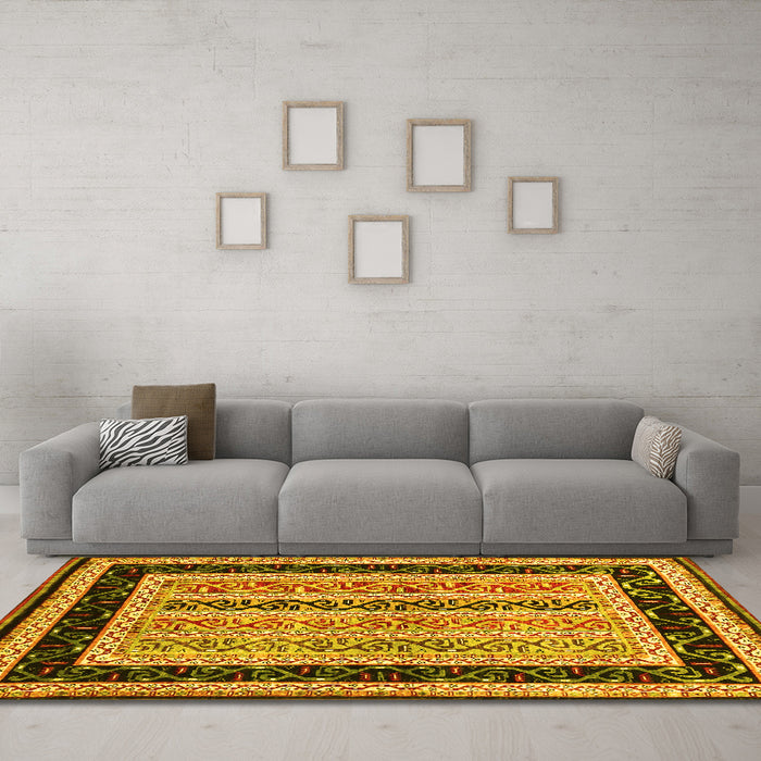 Machine Washable Abstract Yellow Contemporary Rug in a Living Room, wshcon3092yw