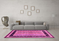 Machine Washable Abstract Pink Contemporary Rug, wshcon3092pnk