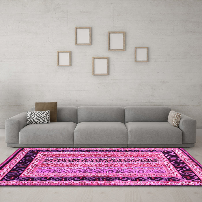 Machine Washable Abstract Pink Contemporary Rug in a Living Room, wshcon3092pnk