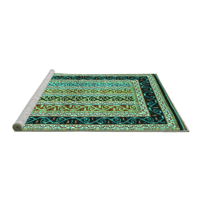 Sideview of Machine Washable Abstract Turquoise Contemporary Area Rugs, wshcon3092turq
