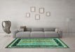 Machine Washable Abstract Turquoise Contemporary Area Rugs in a Living Room,, wshcon3092turq