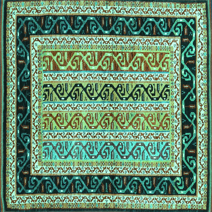 Square Machine Washable Abstract Turquoise Contemporary Area Rugs, wshcon3092turq
