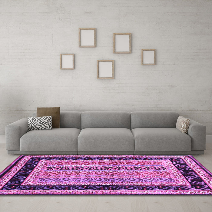 Machine Washable Abstract Purple Contemporary Area Rugs in a Living Room, wshcon3092pur