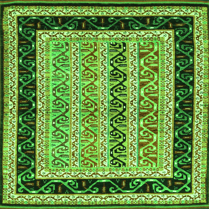 Round Machine Washable Abstract Green Contemporary Area Rugs, wshcon3092grn