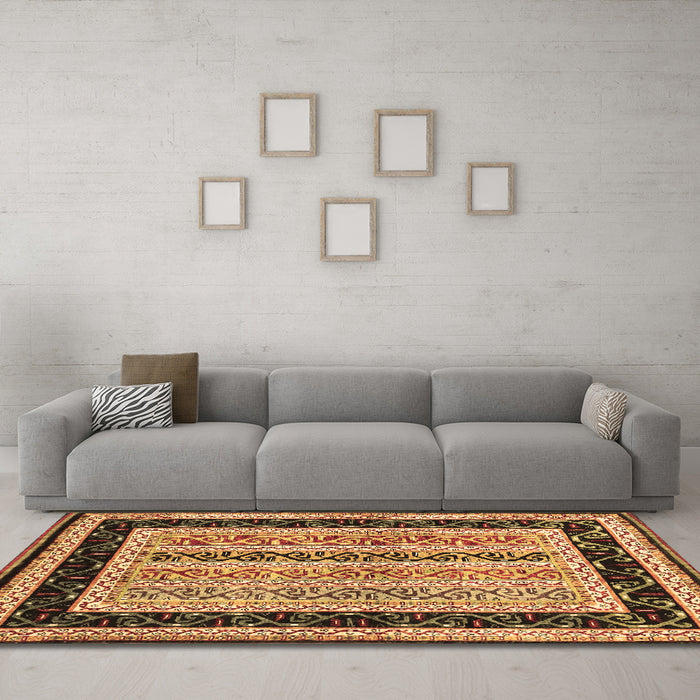 Machine Washable Abstract Brown Contemporary Rug in a Living Room,, wshcon3092brn