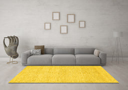 Machine Washable Solid Yellow Modern Rug in a Living Room, wshcon309yw