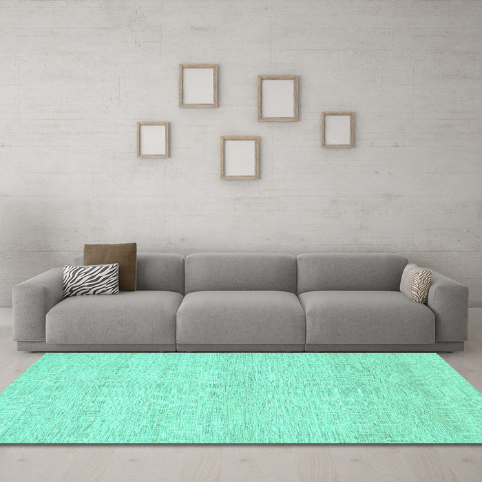 Machine Washable Solid Turquoise Modern Area Rugs in a Living Room,, wshcon309turq