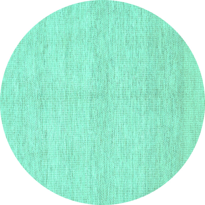 Round Machine Washable Solid Turquoise Modern Area Rugs, wshcon309turq