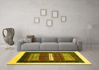 Machine Washable Abstract Yellow Contemporary Rug, wshcon310yw