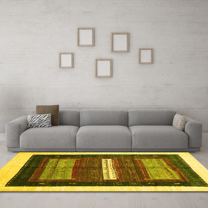 Machine Washable Abstract Yellow Contemporary Rug in a Living Room, wshcon310yw