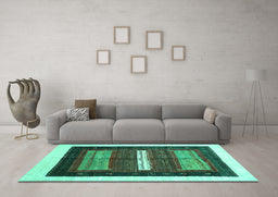 Machine Washable Abstract Turquoise Contemporary Area Rugs in a Living Room,, wshcon310turq