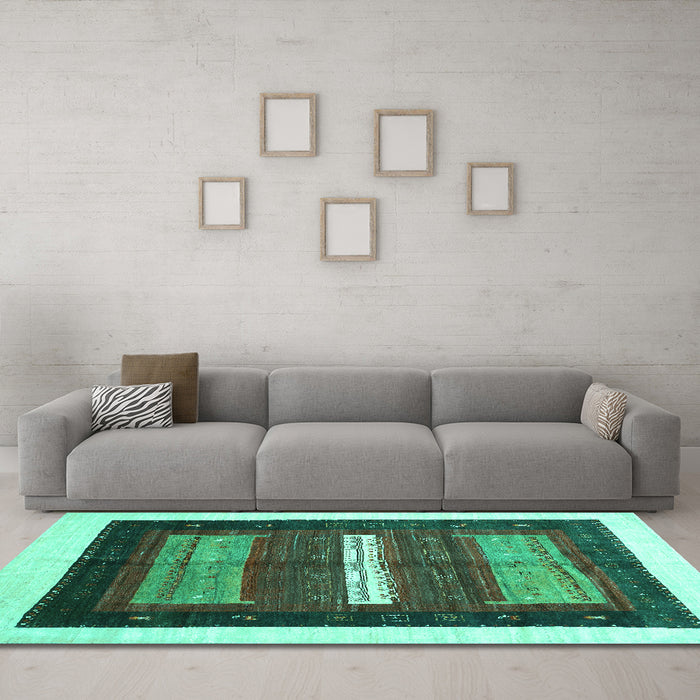 Machine Washable Abstract Turquoise Contemporary Area Rugs in a Living Room,, wshcon310turq