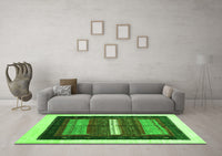 Machine Washable Abstract Green Contemporary Rug, wshcon310grn