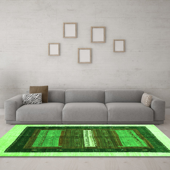 Machine Washable Abstract Green Contemporary Area Rugs in a Living Room,, wshcon310grn