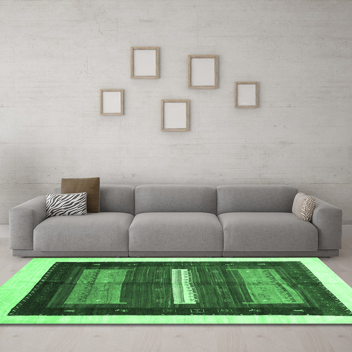 Machine Washable Abstract Emerald Green Contemporary Area Rugs in a Living Room,, wshcon310emgrn