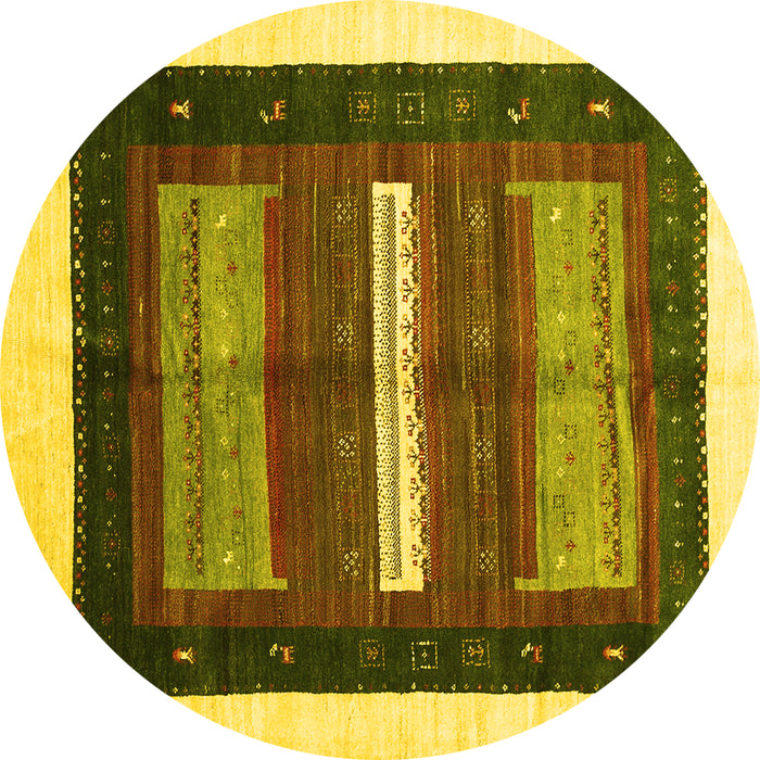 Round Abstract Yellow Contemporary Rug, con310yw
