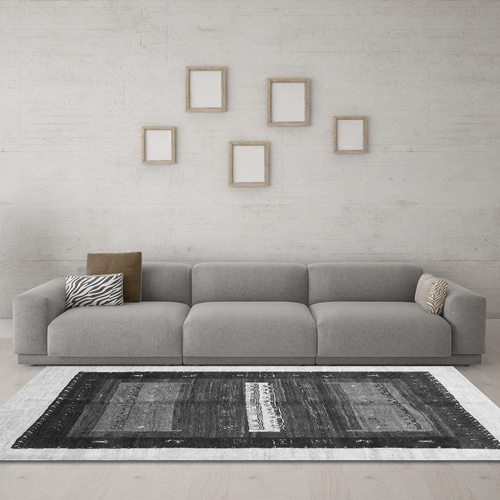 Machine Washable Abstract Gray Contemporary Rug in a Living Room,, wshcon310gry