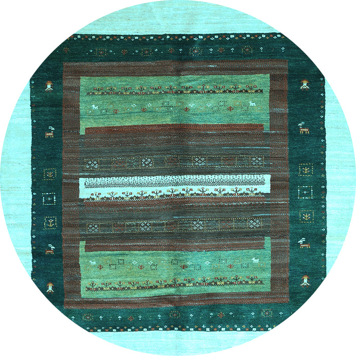 Round Abstract Light Blue Contemporary Rug, con310lblu