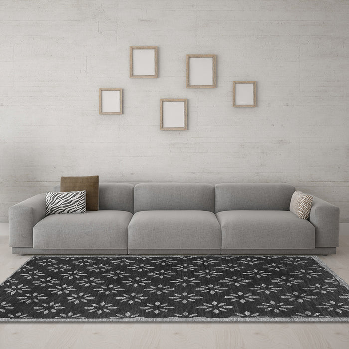 Machine Washable Abstract Gray Contemporary Rug in a Living Room,, wshcon311gry
