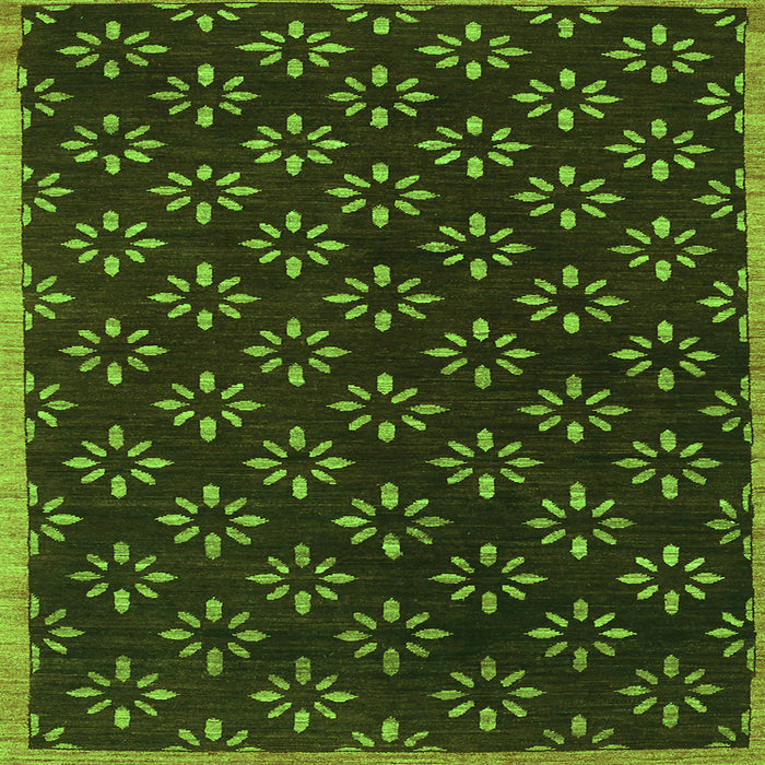 Round Machine Washable Abstract Green Contemporary Area Rugs, wshcon311grn