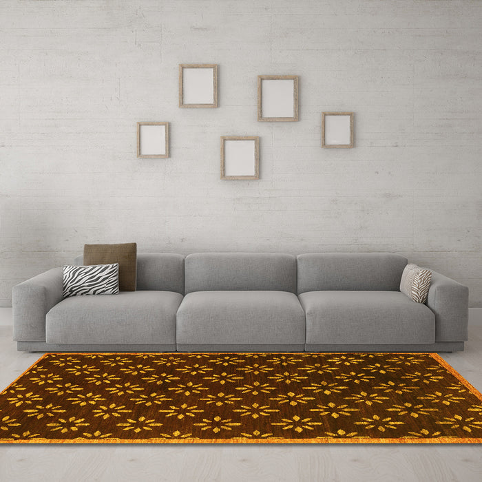 Machine Washable Abstract Yellow Contemporary Rug in a Living Room, wshcon311yw