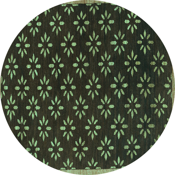 Round Abstract Turquoise Contemporary Rug, con311turq